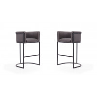 Manhattan Comfort 2-BS015-PE Cosmopolitan 37.8 in. Pebble and Black Metal Barstool (Set of 2)